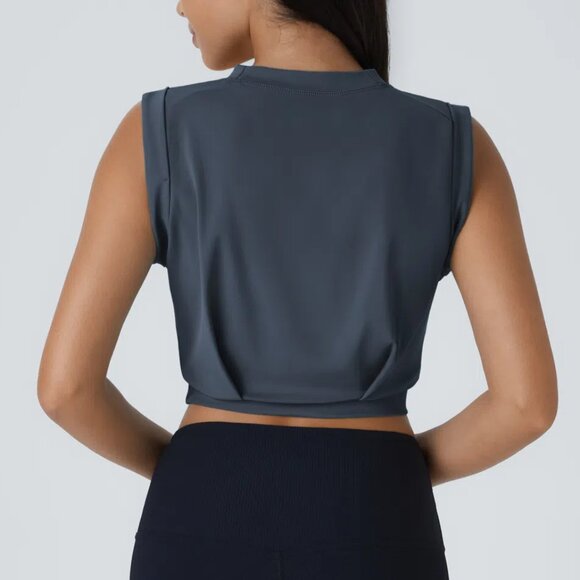 Halara Crew Neck Sleeveless Cropped Yoga Tank Top‎ in Deep Navy Size Small NWT - Picture 2 of 9